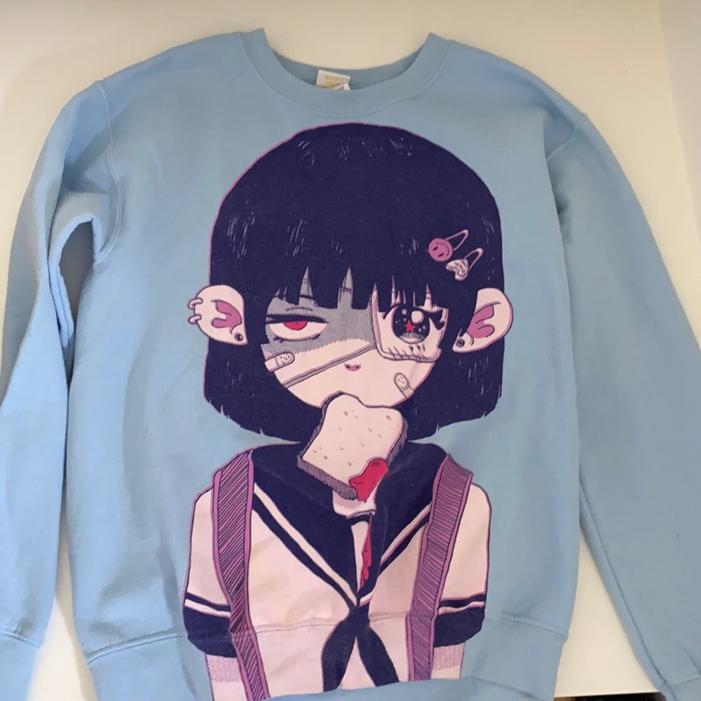 OMOCAT Light Blue SweatShirt w/ anime girl
